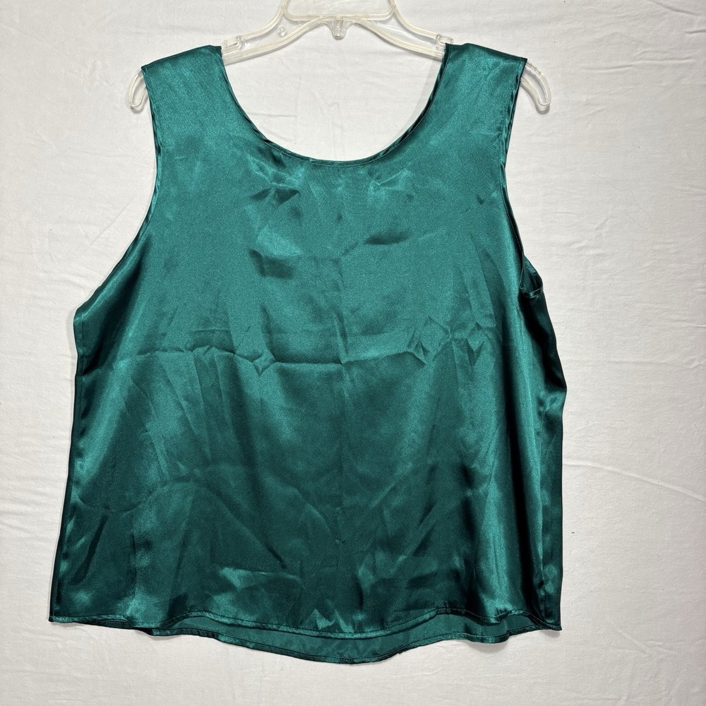 Vintage Victoria's Secret Satin Tank Top Green USA Y2K Sleepwear Loungewear M - Picture 3 of 8